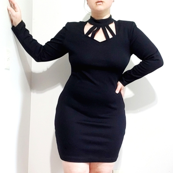 Vintage Dresses & Skirts - 90s Vintage Marnie West Gothic Black Choker Cut Out Neckline Dress 13